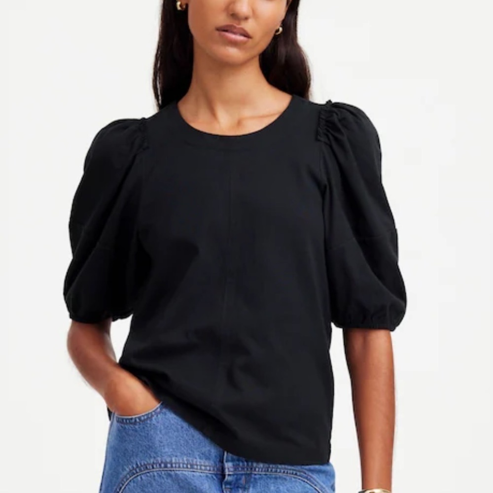 NWT Madewell Puff-Sleeve Cotton Tee in Black
